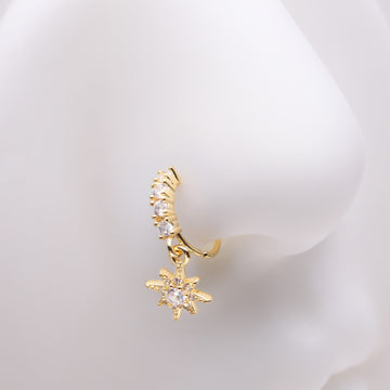 Detail View 1 of Golden Cosmic Starburst Sparkle Multi-Gem Lined Bendable Hoop Ring-Clear Gem